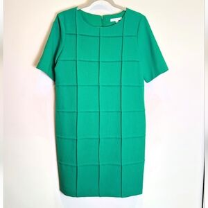Sandra Darren Vintage Green Square Grid Textured Shift Dress Size 12 Petite